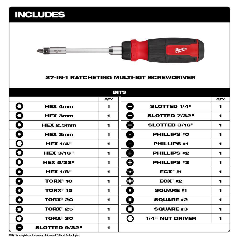 MW 27-In-1 Ratcheting Multi-Bit Screwdriver 48-22-2904