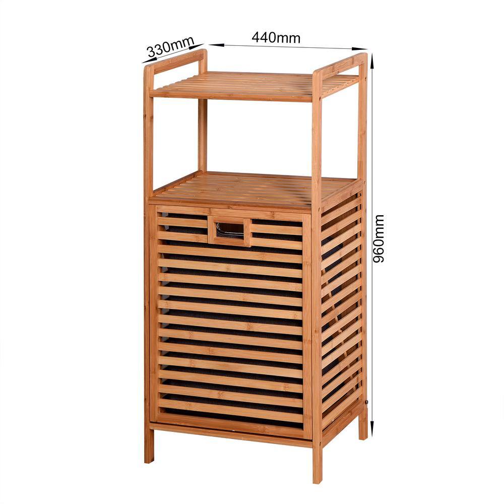 FUNKOL Bathroom Laundry Basket Bamboo Storage with 2-Tier Shelf W409lyp34117