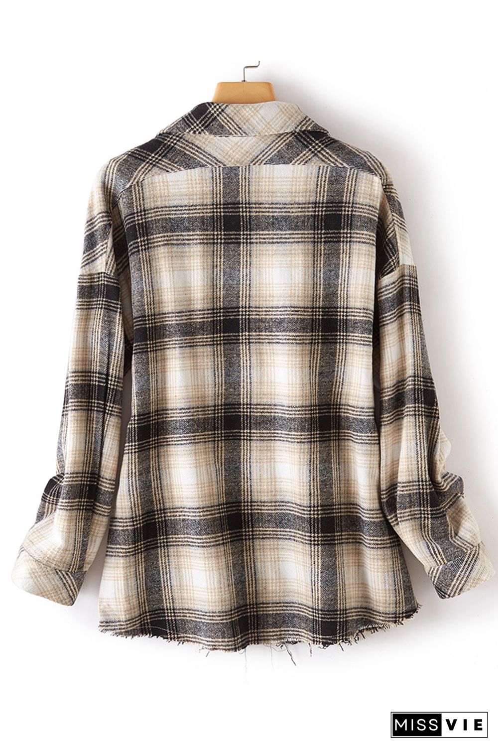 Plaid Front Open Button Raw Trim Jackets