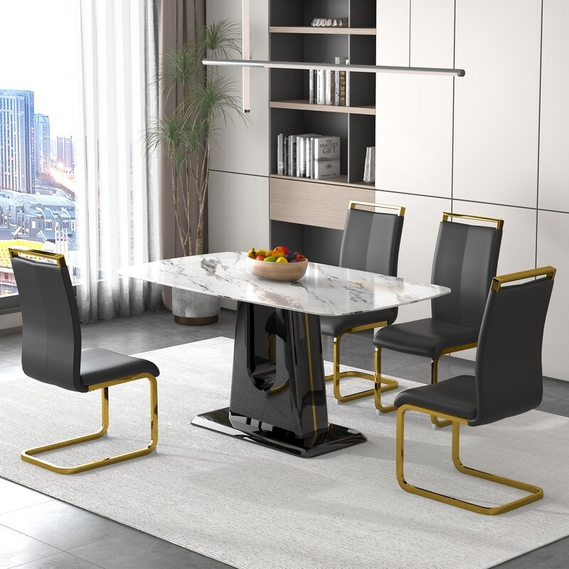 Modern imitation marble tabletop Dining table with MDF U shaped legs