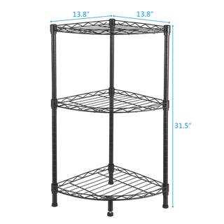 Karl home Corner Black 3-Tier Metal Freestanding Garage Storage Shelving Unit (13.78 in. W x 31.5 in. H x 13.78 in. D) 302992573266