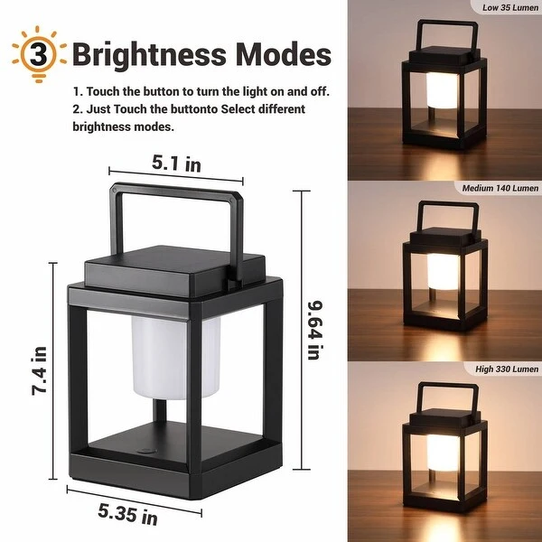 Outdoor Table Lamp, 3-Level Brightness Portable Rechargeable Solar Lamp Waterproof for Patio/Camping