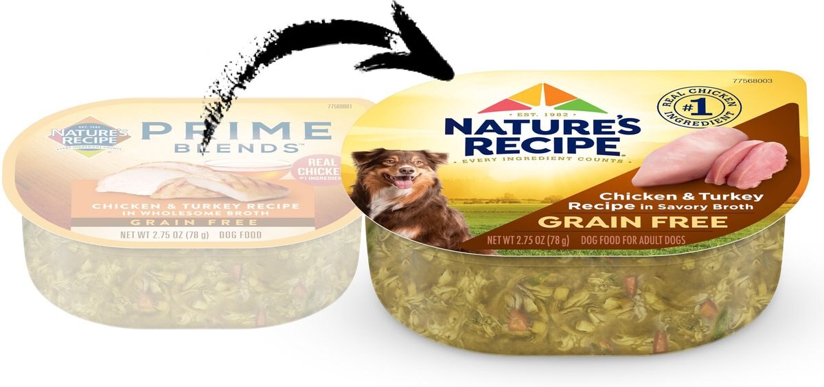 Nature's Recipe Prime Blends Grain-Free Chicken and Turkey in Broth Recipe Wet Dog Food， 2.75-oz tray， case of 12