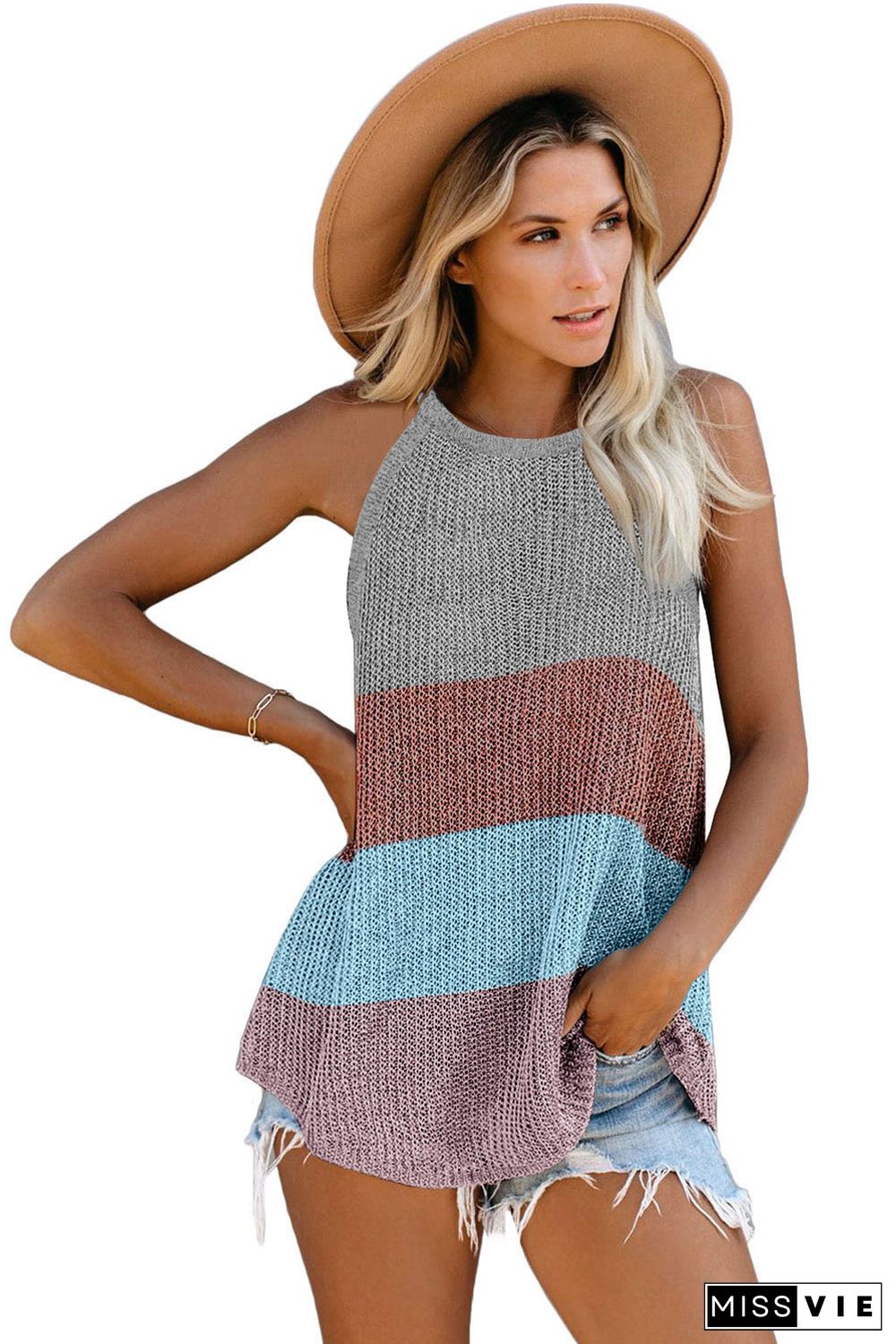 Color Block Striped Knit Tank Top