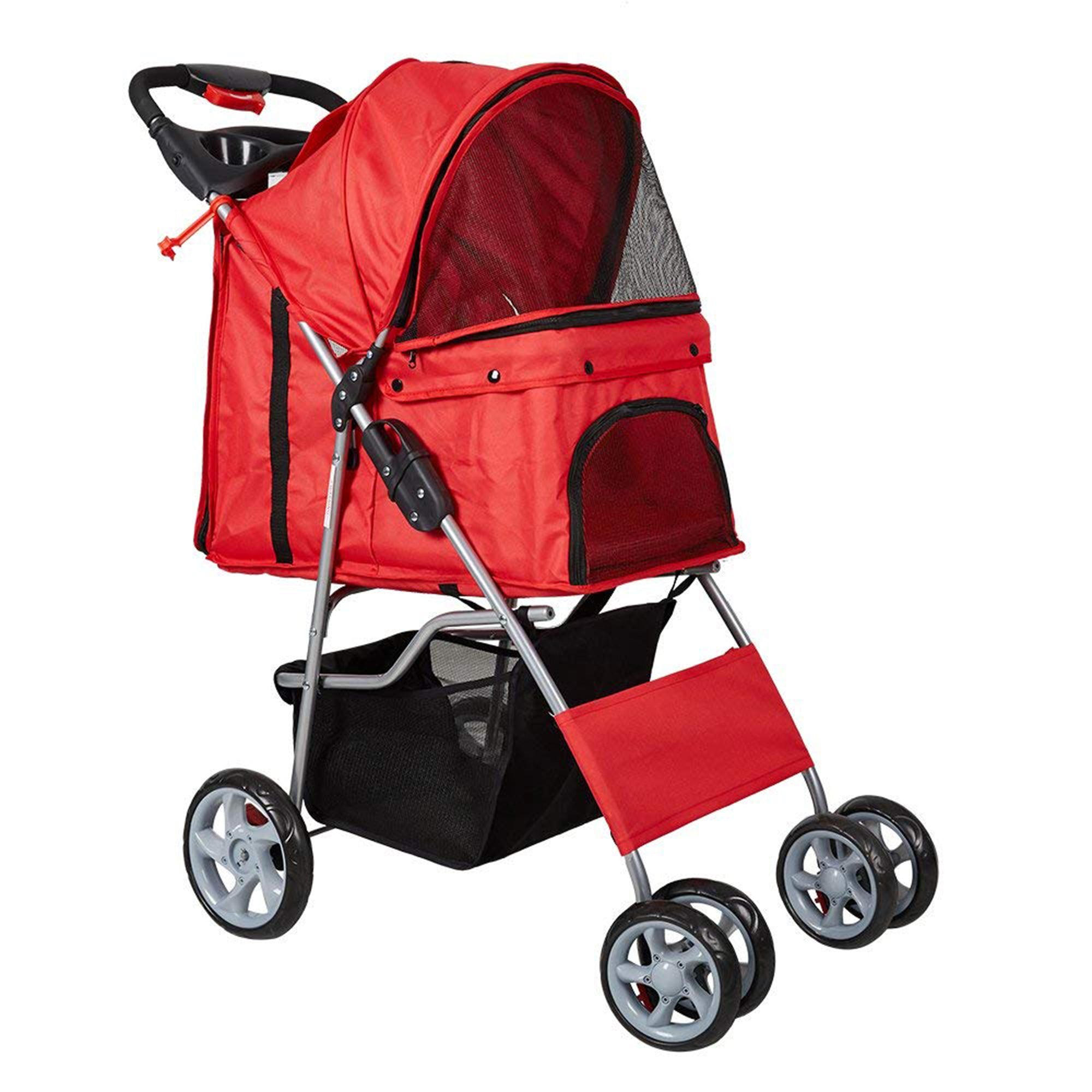 Karmas Product Pet Stroller Folding Pet Cat Carrier Travel Cart With Four Wheels， Red