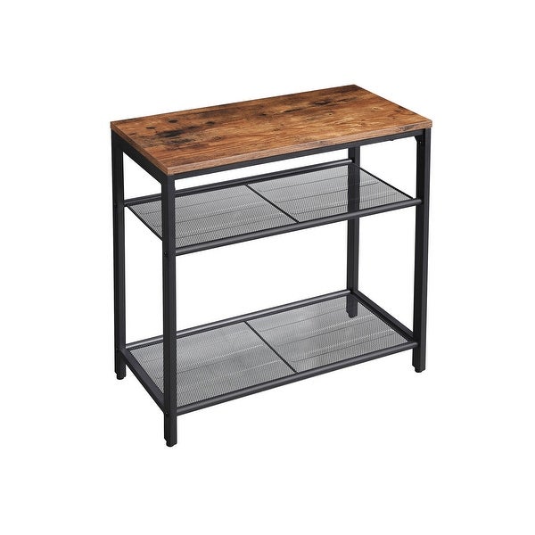 VASAGLE Metal Wood Room Side Table， 3-Tier Slim End Table with Engineered Wood and Mesh Shelves， Industrial Rustic Brown