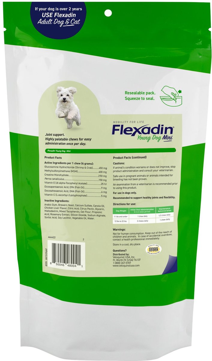 Vetoquinol Flexadin Dog Supplement， 12.69-oz bag， 90 count