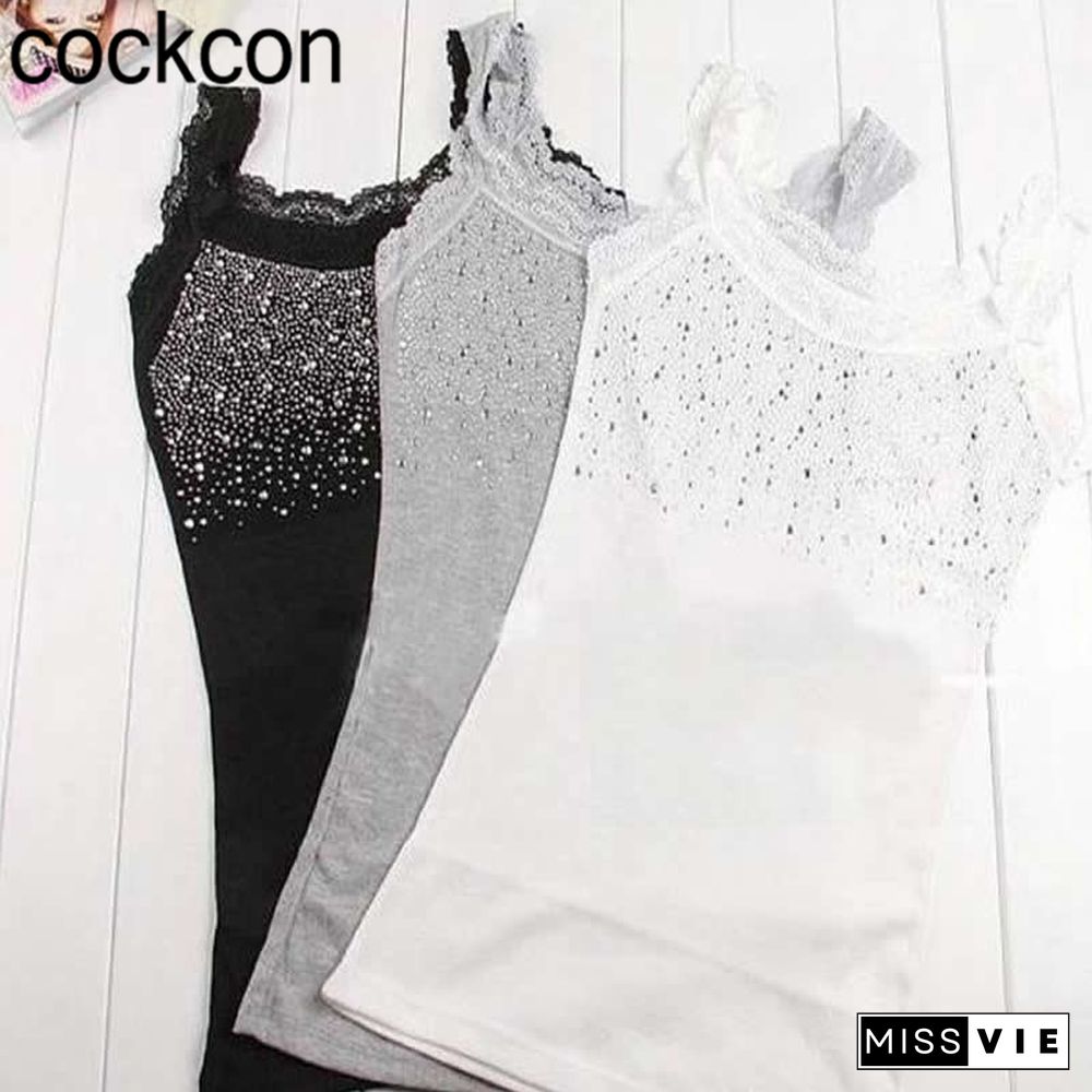 Rhinestone Sequin Lace Tank Tops Camisole For Women Slim Starry Sling Camisole Trendy Fashion Summer Lace Vest