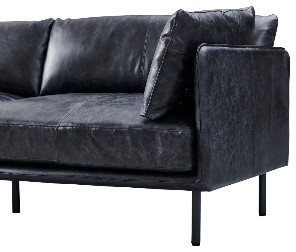 Venezia Industrial Modern Love Seat   Slate Leather   Industrial   Loveseats   by Crafters and Weavers  Houzz