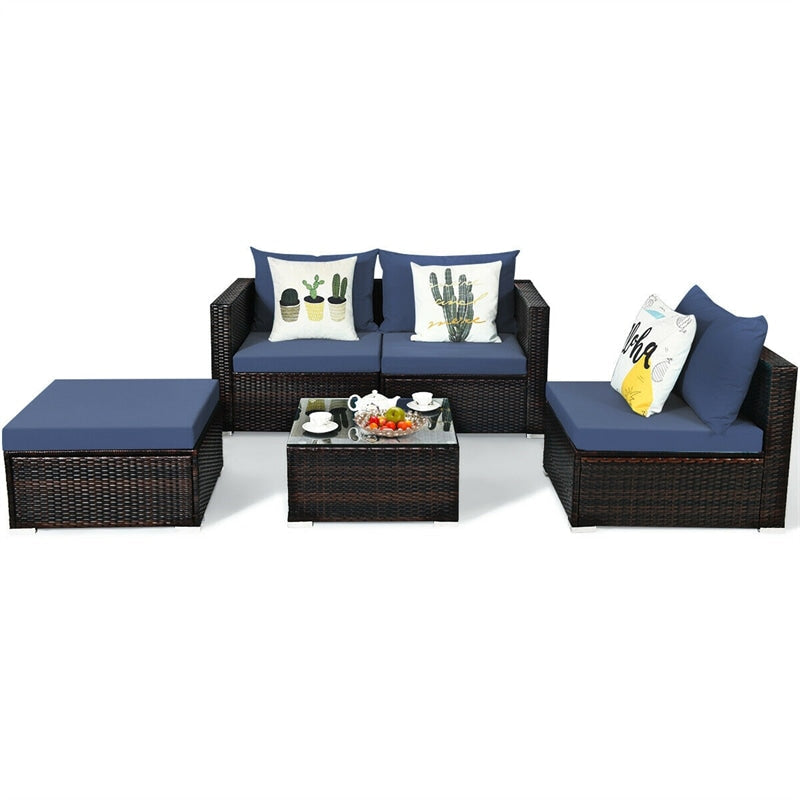 Canada Only - 5 Pcs Rattan Patio Sectional Furniture Set with Cushions & Coffee Table