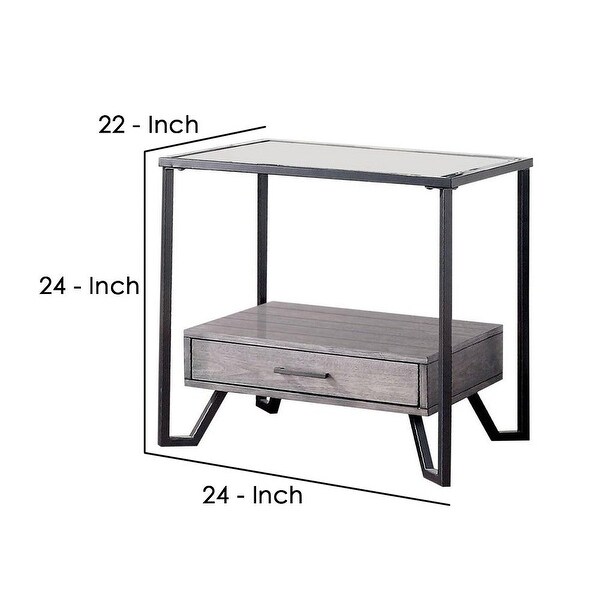 24 Inch Metal End Table with Glass Top and 1 Drawer - 24 H x 22 W x 24 L Inches