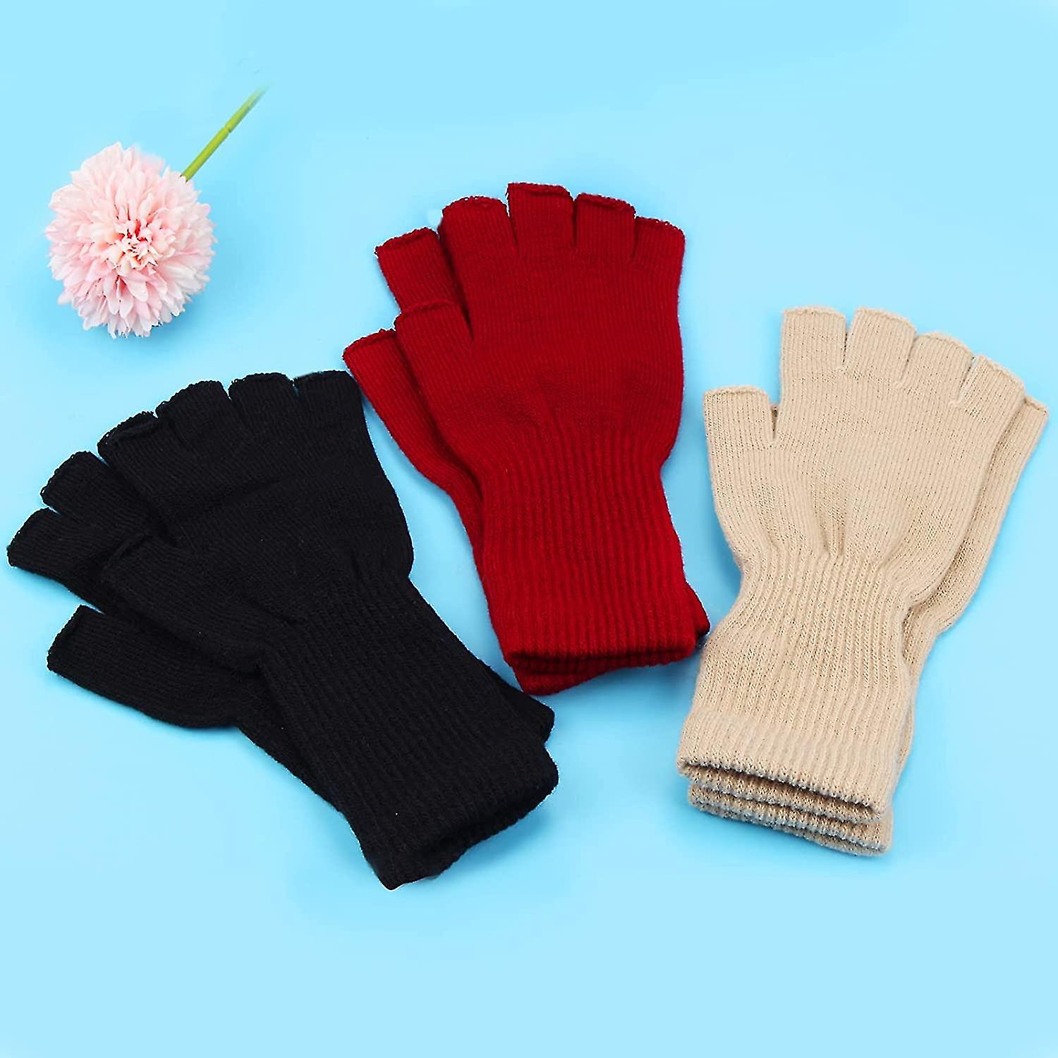 3 Pairs Fingerless Gloves For Women Men Half Finger Gloves Winter Lightweight