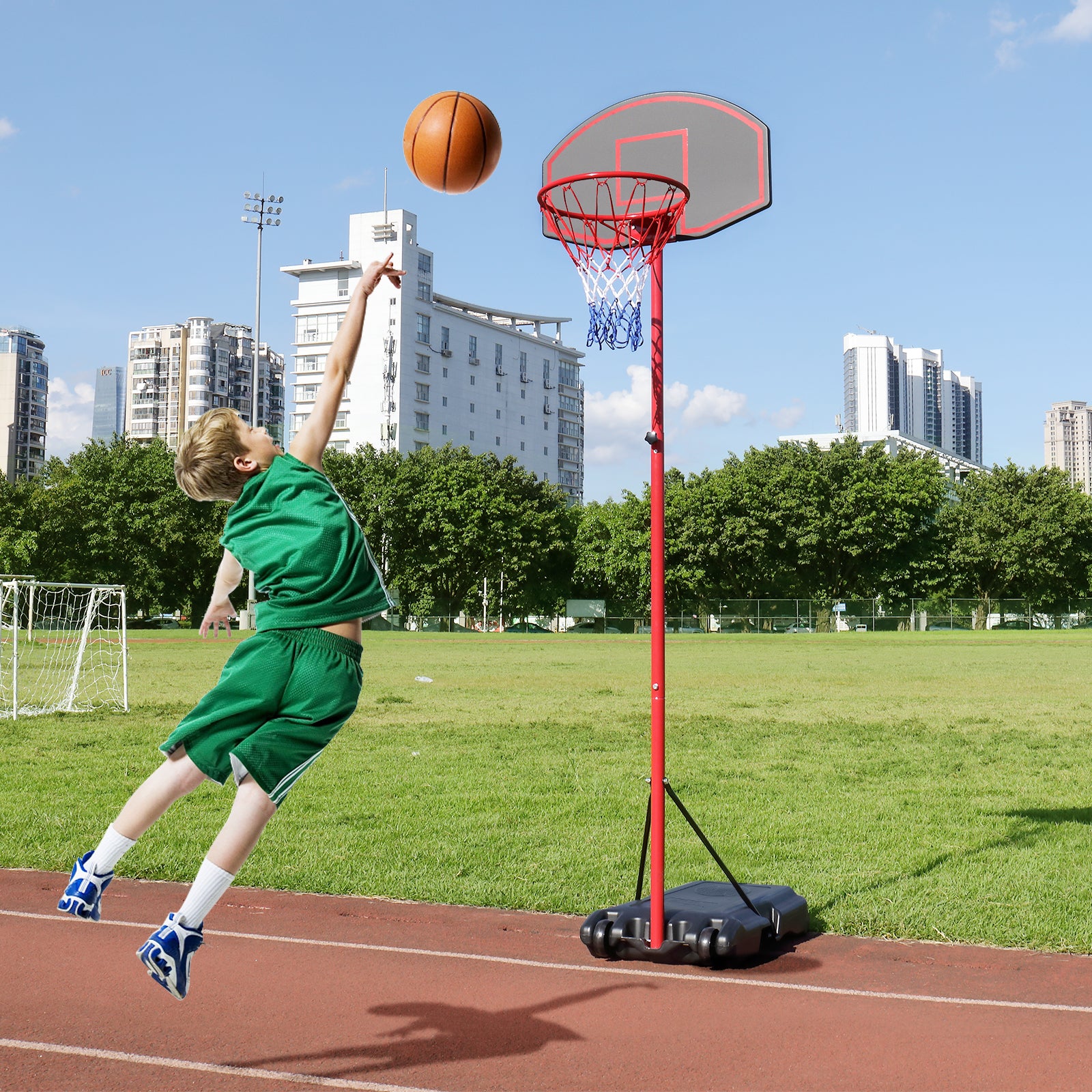 Zimtown Kids Basketball Stand， 5.2ft -7.2ft Height Adjustable Portable Basketball Hoop System， with Wheels， Indoor Outdoor Fitness