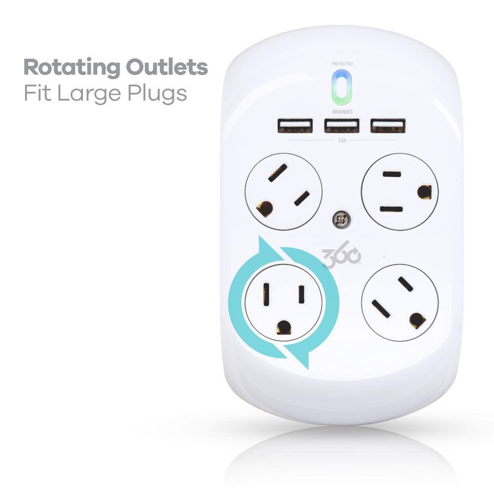 360 Electrical Rotating 4-Outlet Surge Protector with 3 USB 360707-2CA6ES-C1