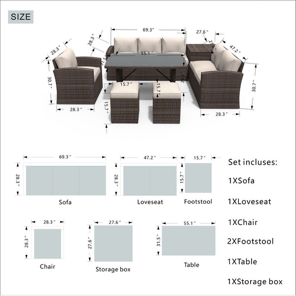 Moda 7Piece Outdoor Sofa Set Wicker Patio Sectional Furniture