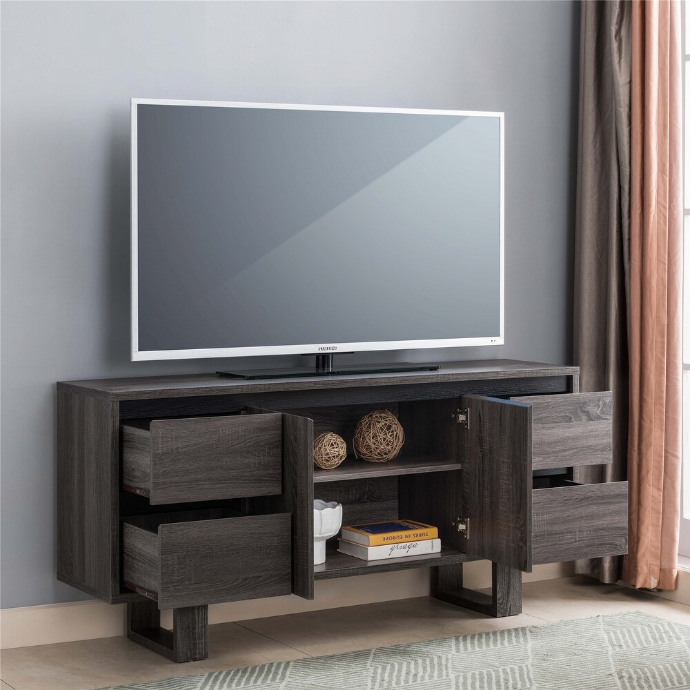 Wooden Entertainment Centers Modern TV Stand TV Cabinet for TV Up to 60 inch with 4 Drawers and 2 Door Cabinet