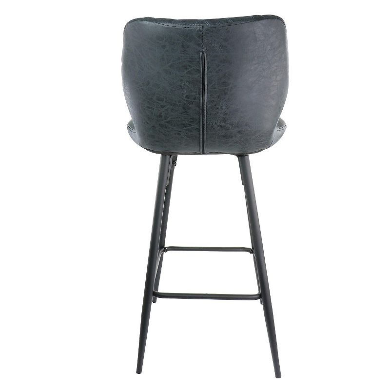 Elama 2 Piece Diamond Stitched Faux Leather Bar Chair in Black with Metal Legs