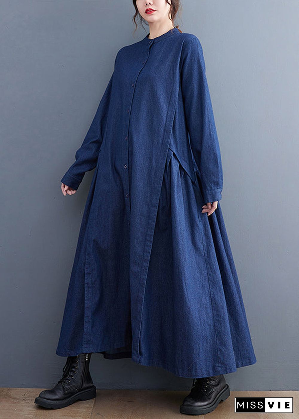 Navy Patchwork Denim Long Dress Oversized Exra Large Hem Fall