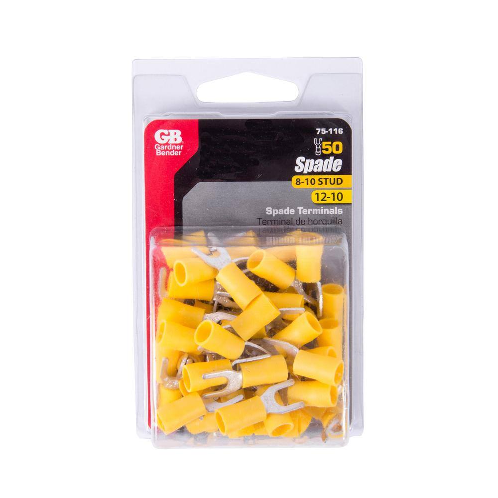 Gardner Bender 12 - 10 AWG #8 - 10 Stud Size Spade Terminal Yellow (50-Pack) 75-116