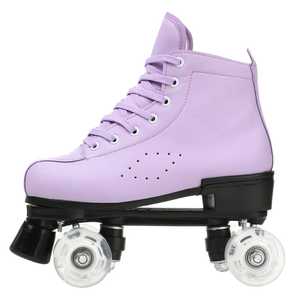 Roller Skates For Women Four Wheel Roller Skates Retro PU Leather Design Roller Skates High Top 4 Lighting Wheels Roller Skates for Girls Beginner Indoor Outdoor， Purple，6.5