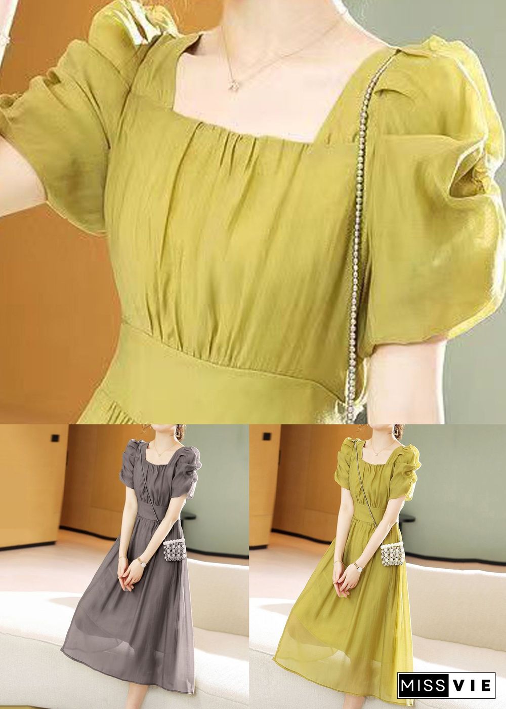 New Grey Lace Up Patchwork Chiffon Dress Short Sleeve