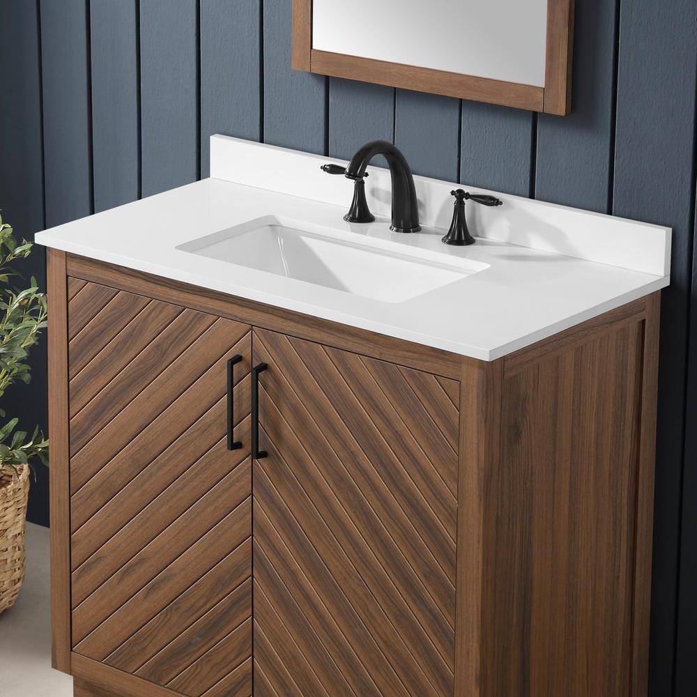 Glacier Bay Huckleberry 36 in. W x 19 in. D x 34.50 in. H Freestanding Vanity in Spiced Walnut with White Engineered Stone Top Huckleberry36SW