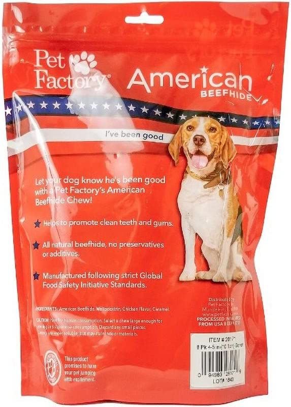 Pet Factory American Beefhide 4 to 5-inch Knotted Bones Chicken Flavored Chewy Dog Treats