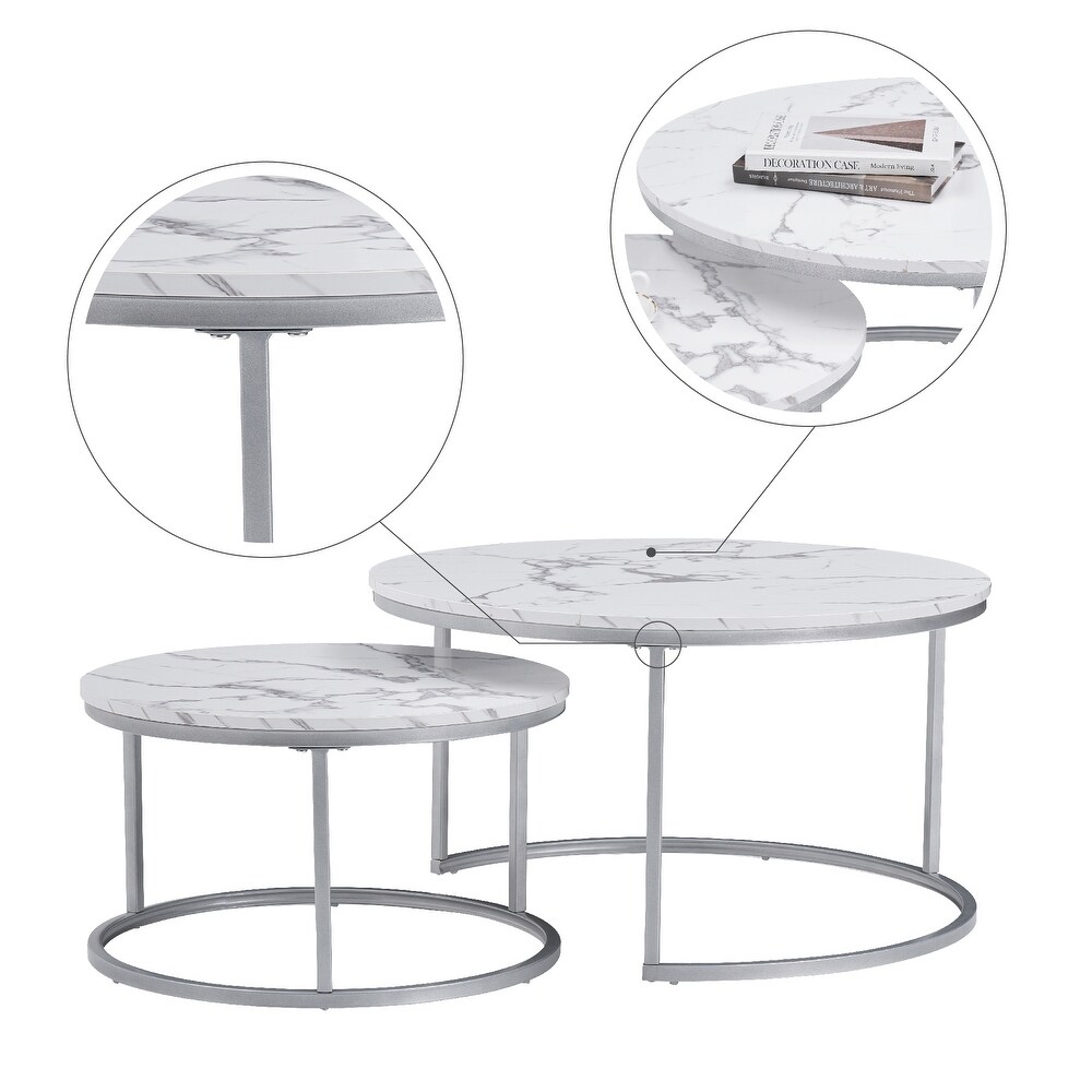 Elegant Marble Style Coffee Table with Iron Frame