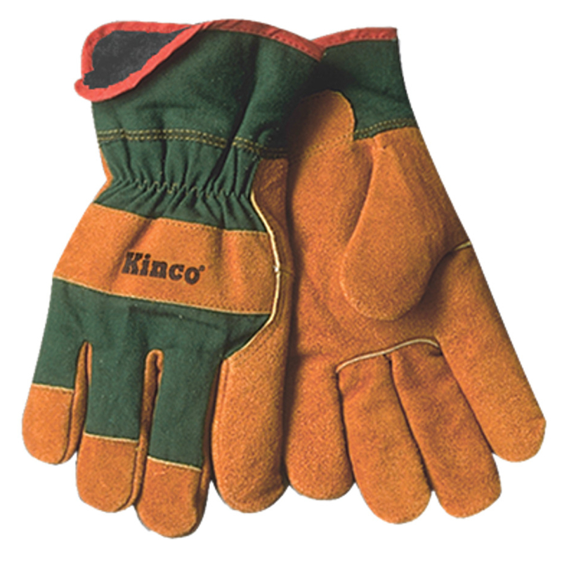 Kinco Men\u0027s Indoor/Outdoor Cowhide Work Gloves Brown/Green L 1 pair