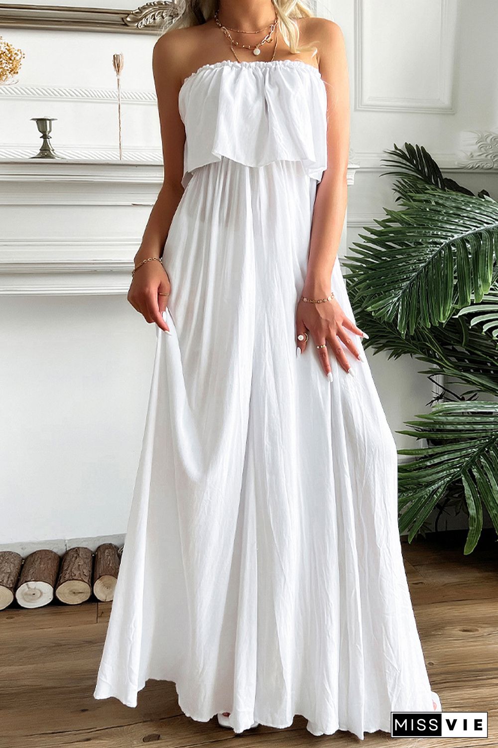 Off Shoulder Sleeveless Solid Color Maxi Dress Wholesale