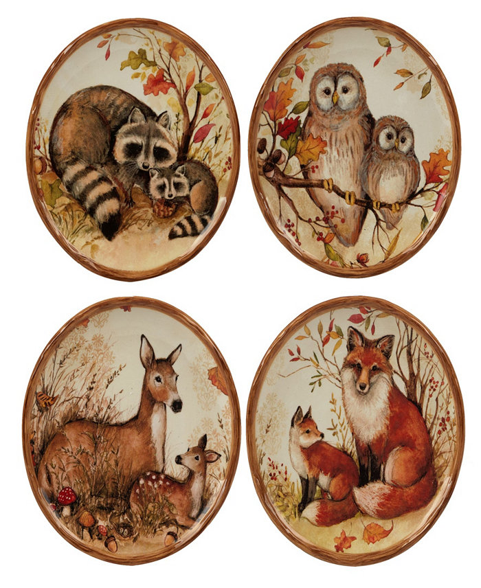 Certified International Pine Forest Set of 4 Canape Plate Square