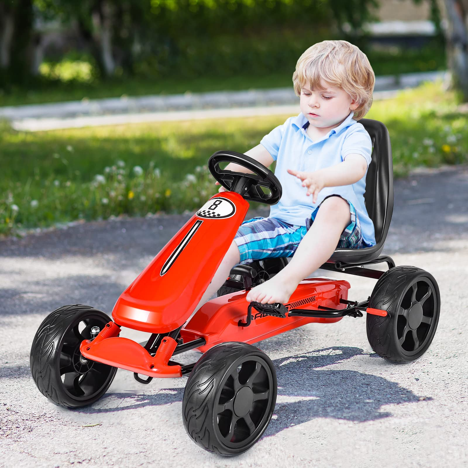 Costzon Go Kart, 4 Wheel Powered Ride On Toy, Outdoor Racer Pedal Car with Clutch