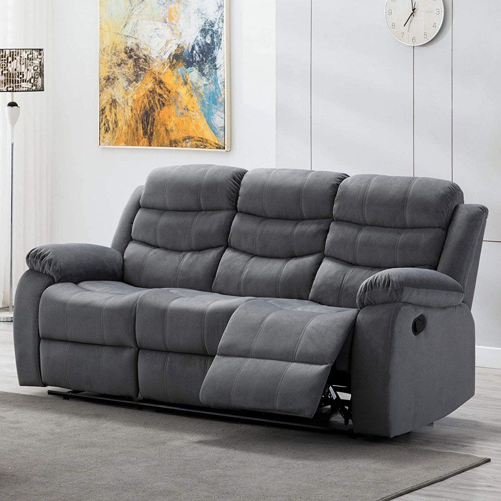 Contemporary Reclining Sofa  Comfortable Tufted Seat  ampPadded Arms  Dark Grey   Transitional   Sofas   by Decor Love  Houzz