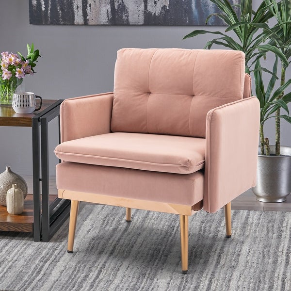 Velvet Upholstered Tufted Accent Chair With Rose Golden feet