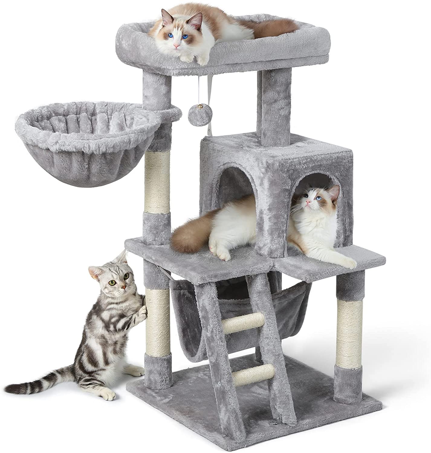 Cat Tree Cat Tower for Indoor Cats, Multi-Level Cat House Condo with Large Perch, Scratching Posts & Hammock, Cat Climbing Stand with Toy for Small Cats Kittens Play Rest, 39" Tall, Gray