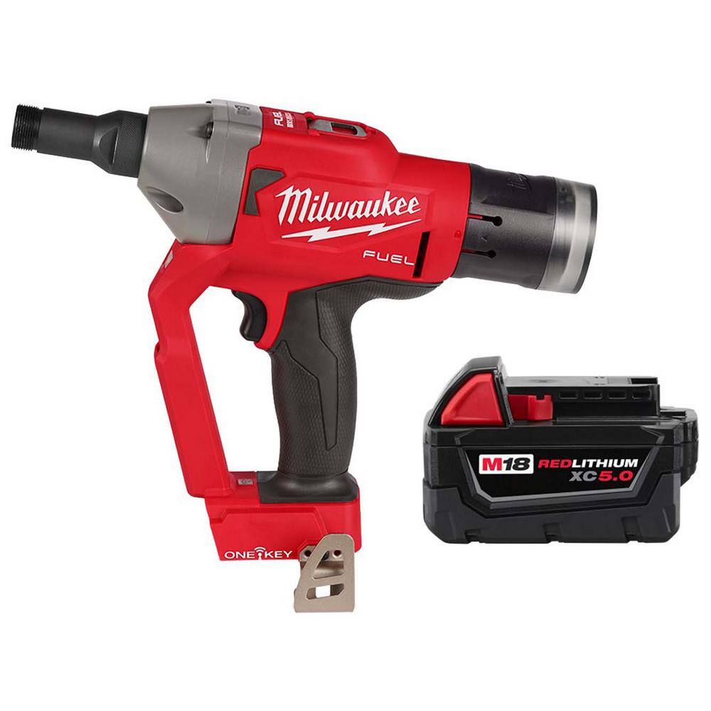 MW M18 FUEL ONE-KEY 18V Lithium-Ion Brushless Cordless 14 in. Lockbolt Tool w5.0 ah Battery 2661-20-48-11-1850