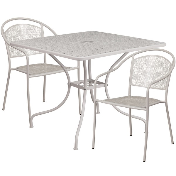 35.5inch Square Steel 3piece Patio Table Set with Round Back Chairs