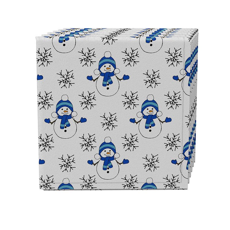 Napkin Set of 4， 100% Cotton， 20x20， Snowmen and Snowflakes