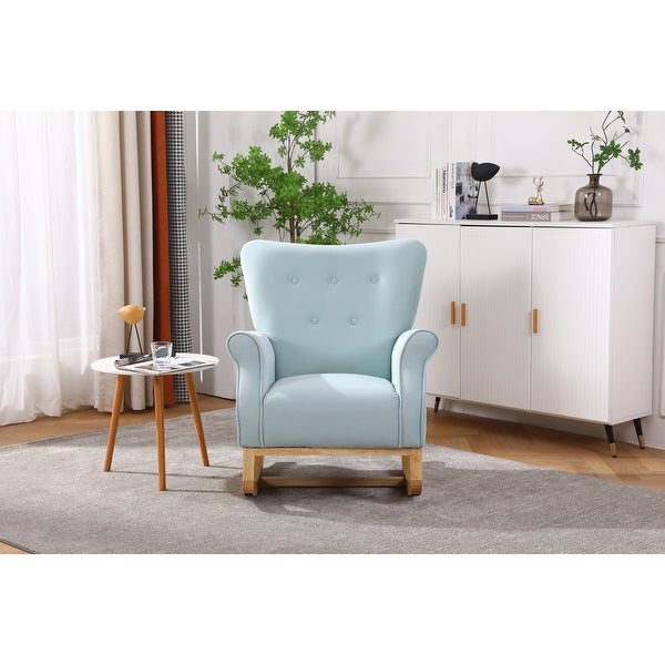 Modern High Back Armchair， Comfortable Rocking Chair Velvet Fabric Padded Seat， Living Room Accent Chairs with Wood Legs