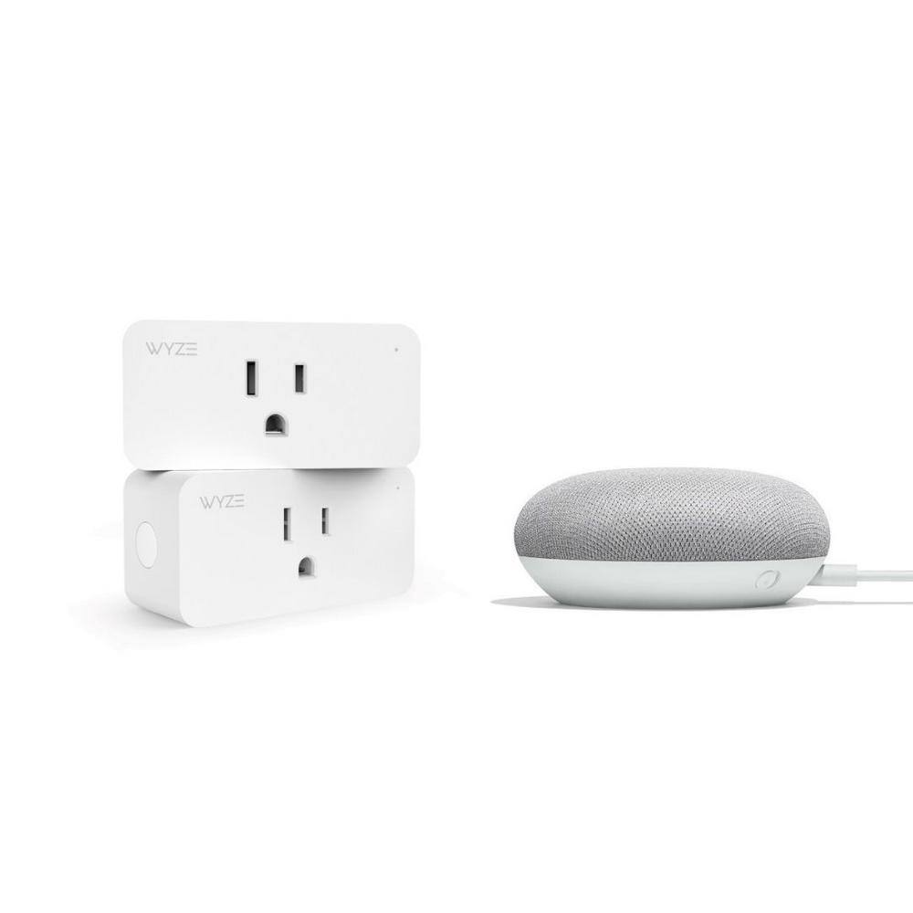 Wyze Smart Plug 2-Pack + Google Nest Mini (2nd Gen) Smart Speaker Chalk WSPGM