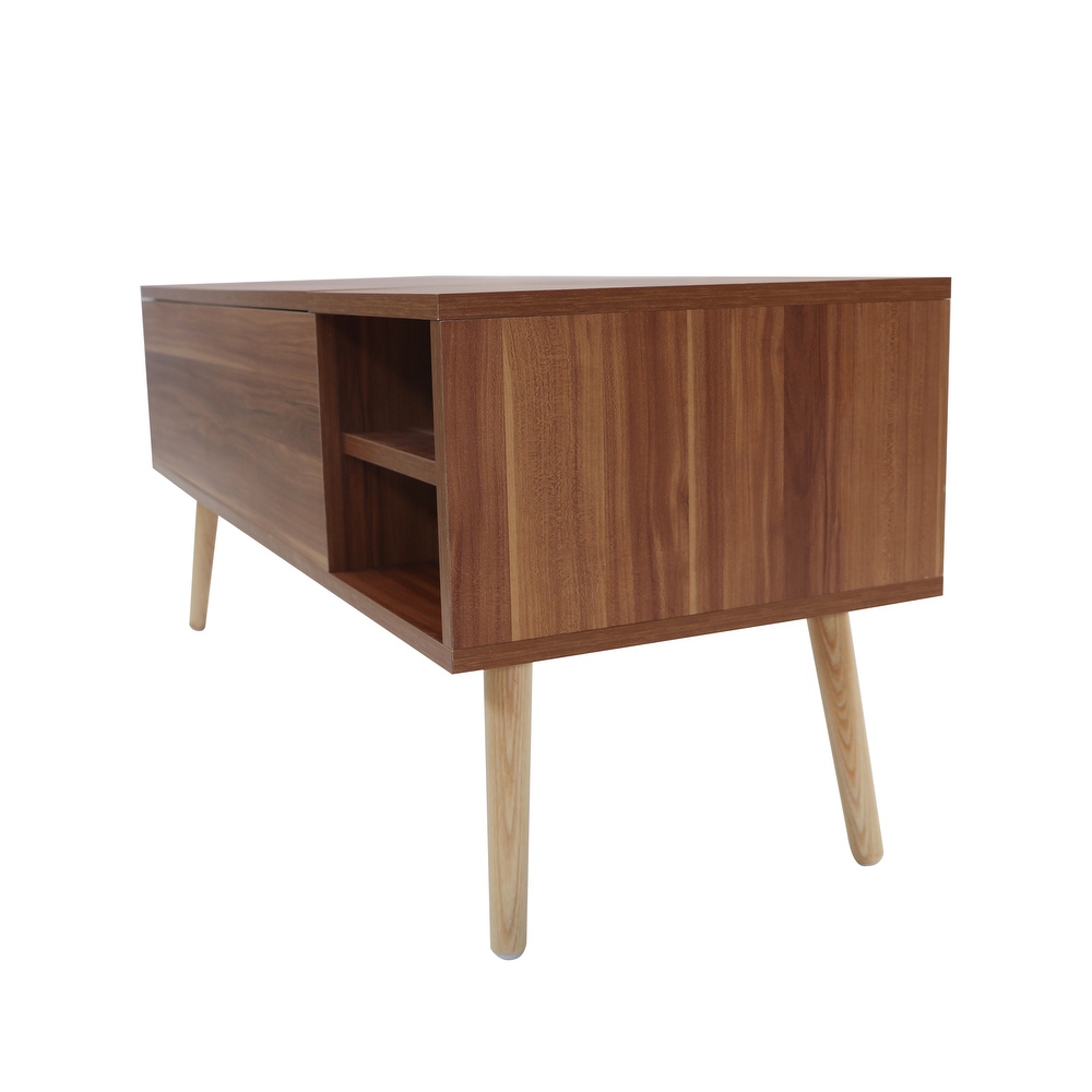 Modern Lift Top Coffee Table  Solid Wood Dining Table with Hidden Compartment and Adjustable Storage Shelf