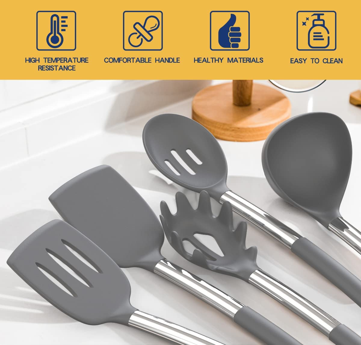 Silicone cooking utensils set