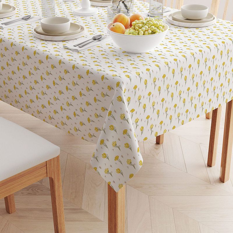 Square Tablecloth， 100% Polyester， 54x54， Hand Drawn Yellow Tulips