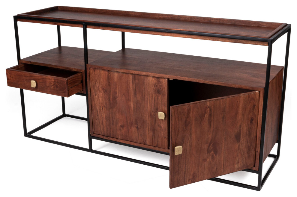 Baxley Solid Wood and Iron Media Console   Industrial   Entertainment Centers And Tv Stands   by Gild  Houzz