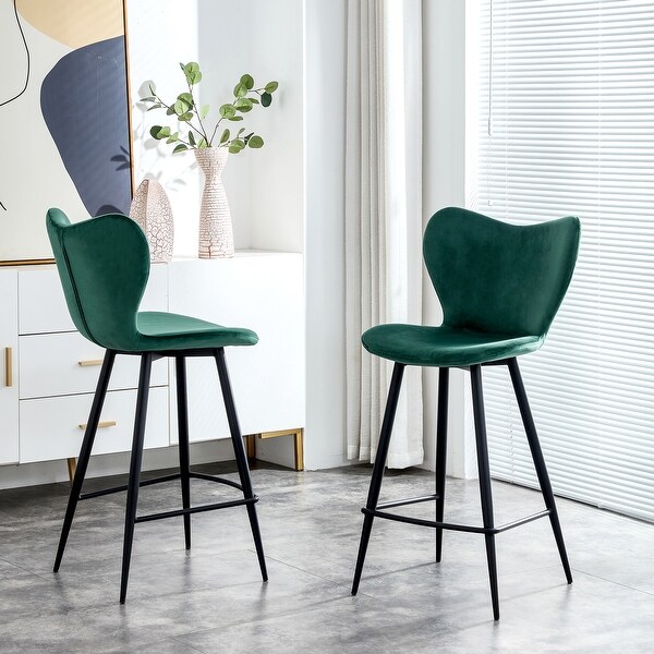 38.3Inch Seat High Barstool， Dining Chairs， Velvet Chair Modern Kitchen Chair with Metal leg(Set of 2)