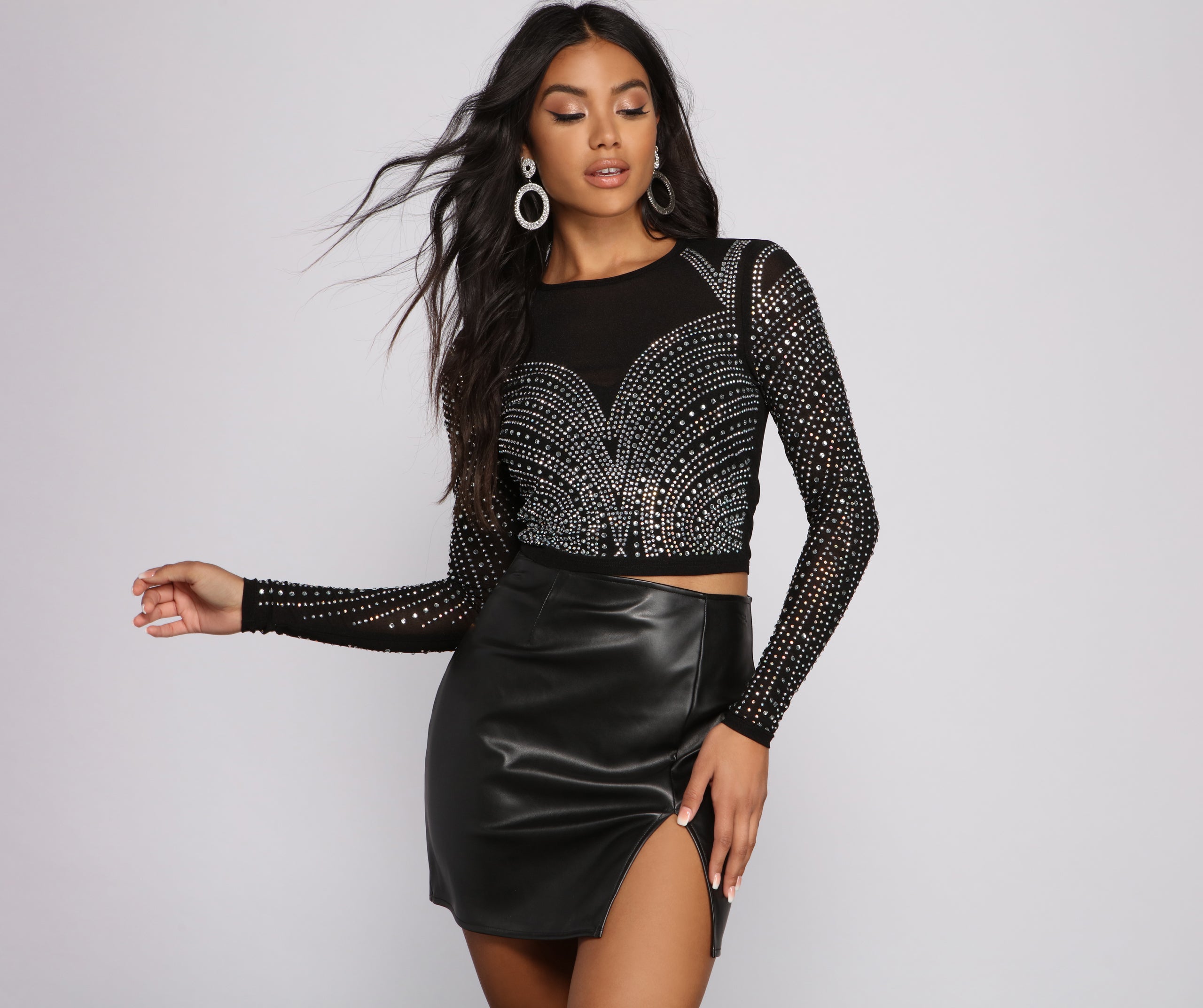 Bring The Heat Sheer Mesh Embellished Crop Top