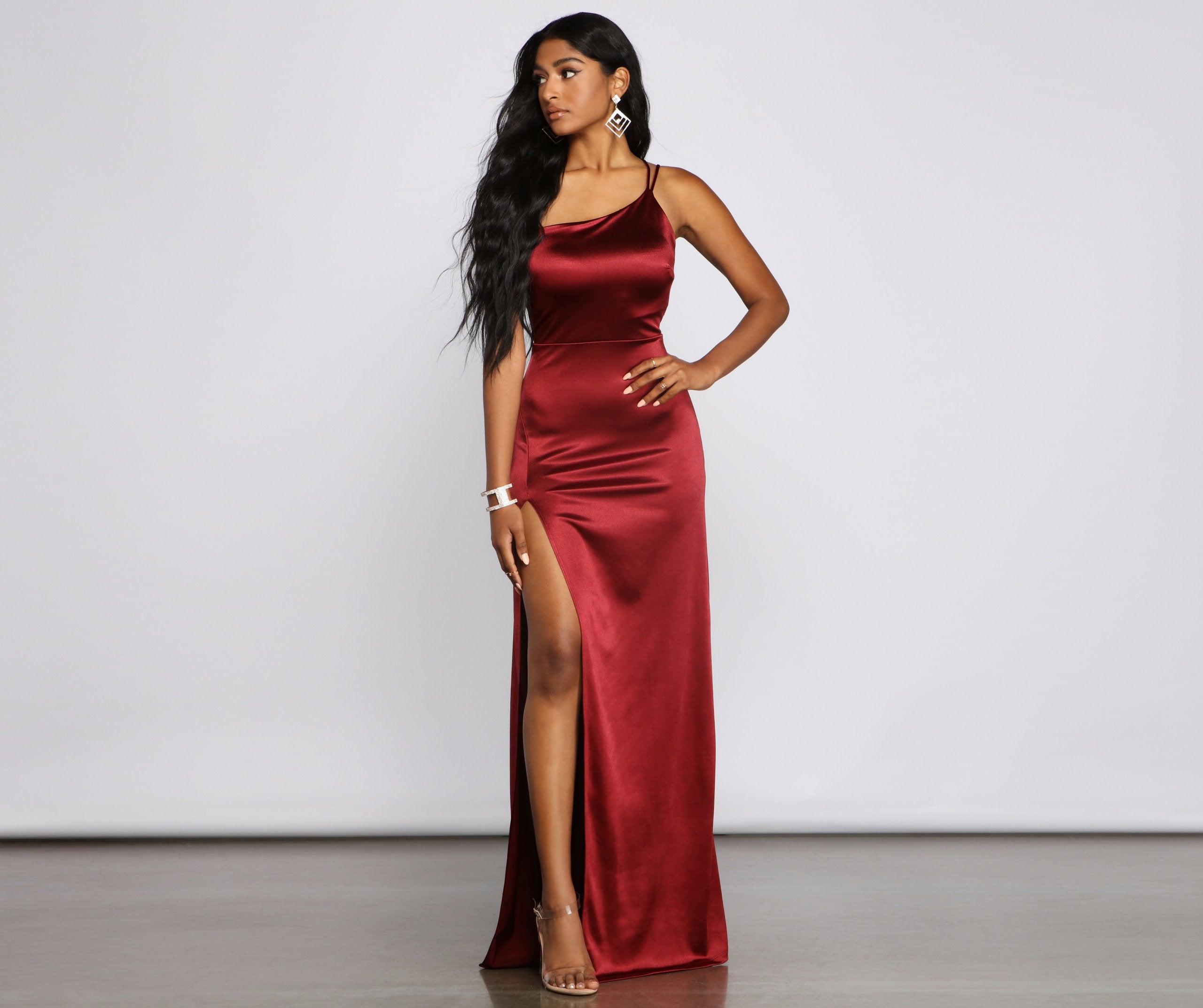 Rhiannon One-Shoulder Satin Long Dress