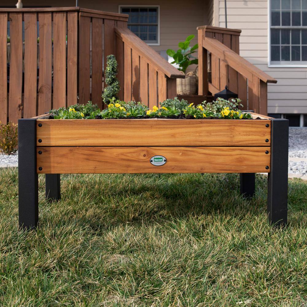 Backyard Discovery 3 ft. 8 in. x 2 ft. 1 in. Teak Wooden Raised Planter 2204058com