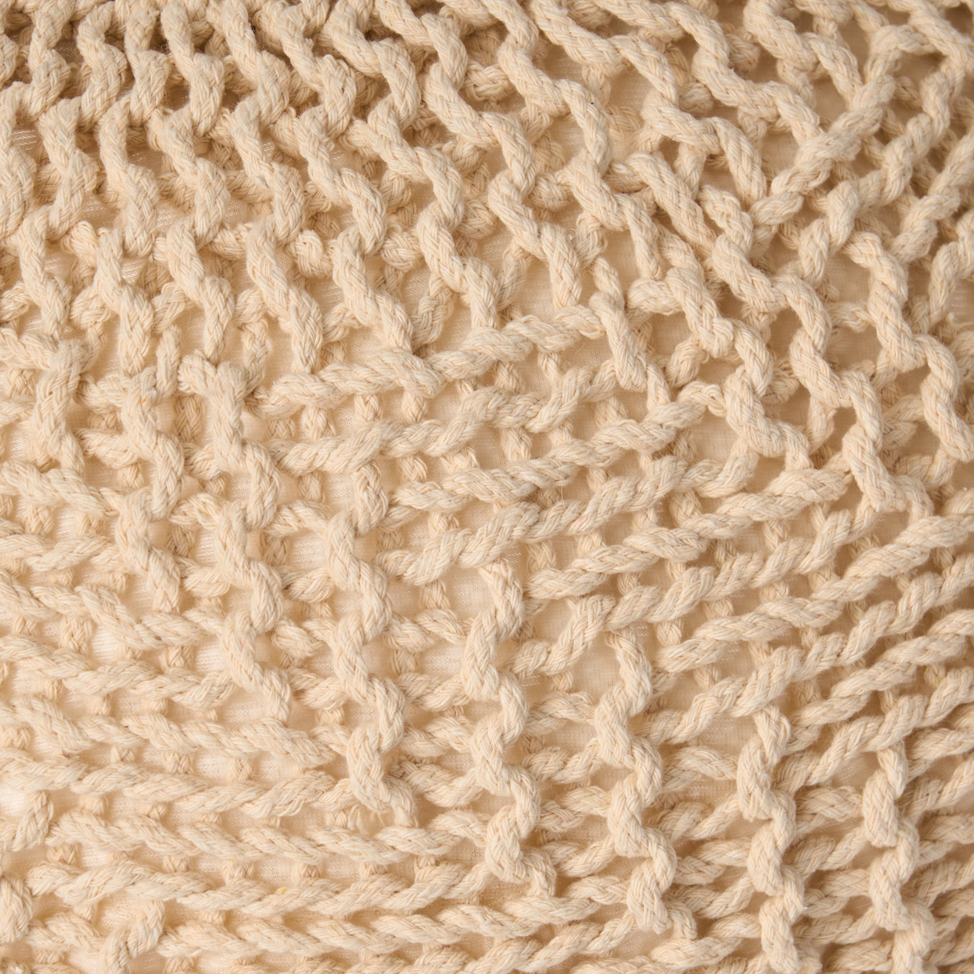 Beryl Knitted Cotton Pouf, Beige