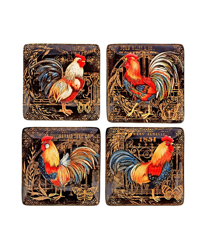 Certified International Gilded Rooster 4-Pc. Canape Plate